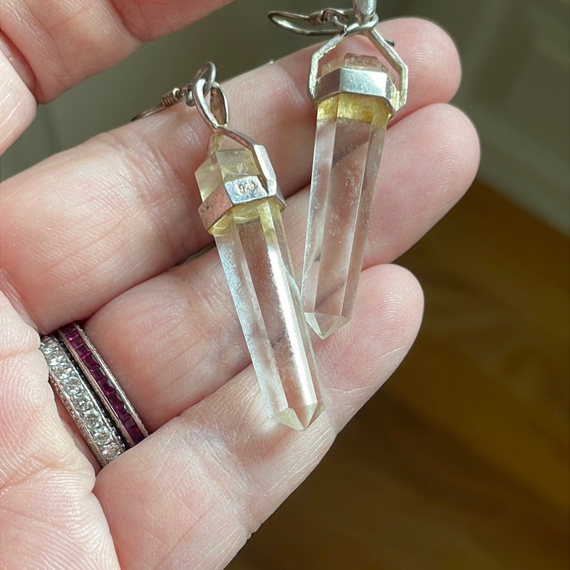 Point Crystal Earrings - Sterling Silver - Vintage - As Is