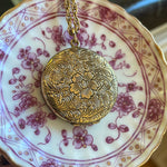 Engraved Flower Locket - Gold Filled - Antique