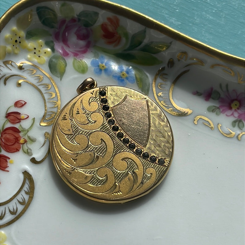 Shield Paste Locket - Gold Filled - Antique