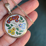 Enamel Sterling Flower Locket - Vintage