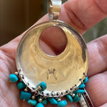 Engraved Turquoise Pendant - Sterling Silver - Vintage