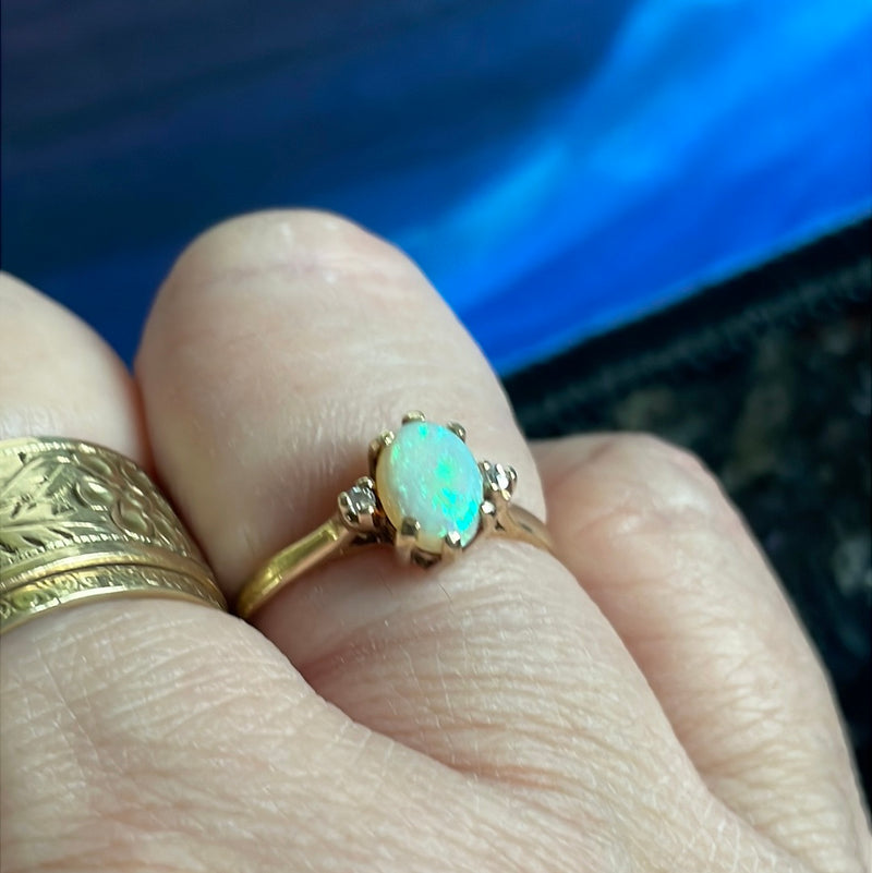 Opal Diamond Ring - 10k Gold - Vintage