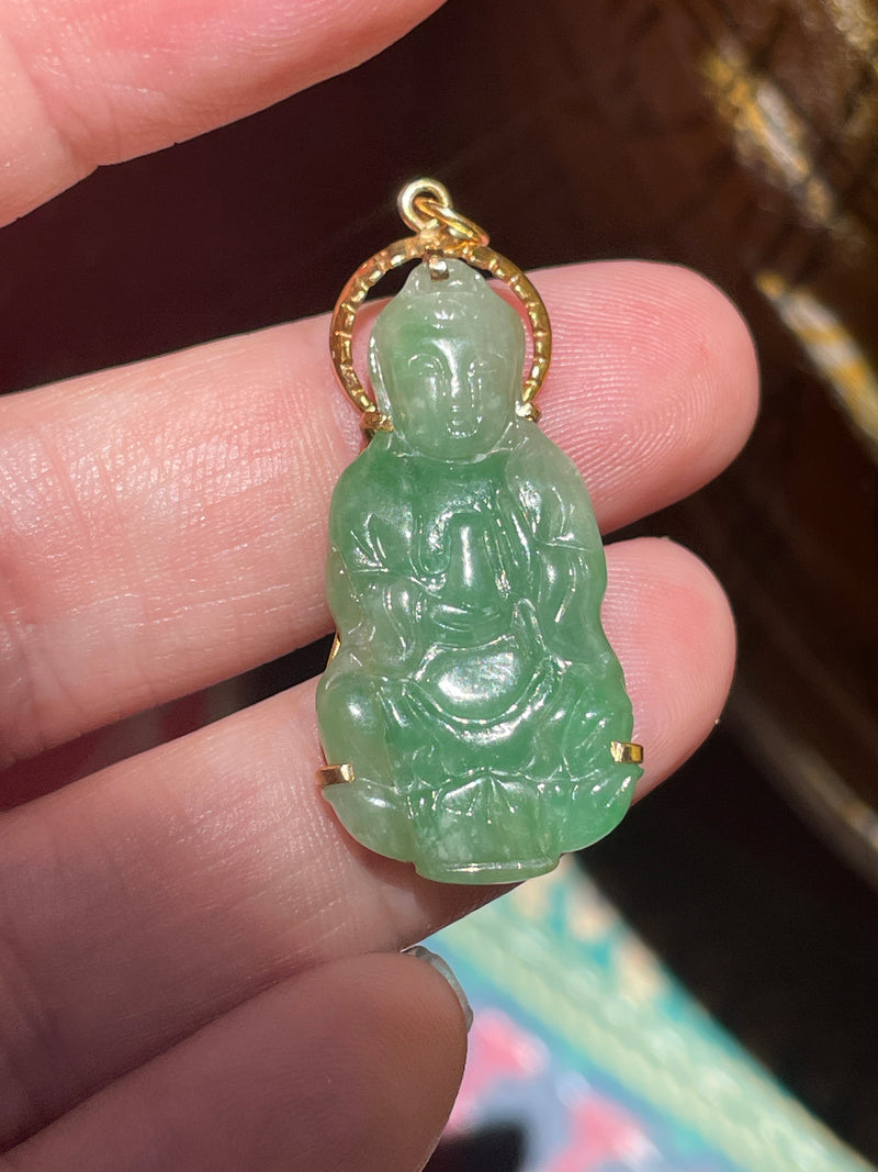 Carved Jade Buddha Pendant - 14k Gold - Vintage – Vintage Paris