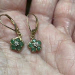 Emerald Diamond Flower Drop Earrings - 10k Gold - Vintage