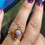 Opal Diamond Flourish Ring - 10k Gold - Vintage