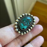 Turquoise Ring - Beaded Edge - Sterling Silver - Native American - Vintage