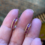 Ruby Huggie Hoop Earrings - 10k Gold - Vintage