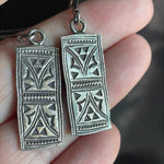 Rectangular Engraved Earrings - Sterling Silver - Vintage