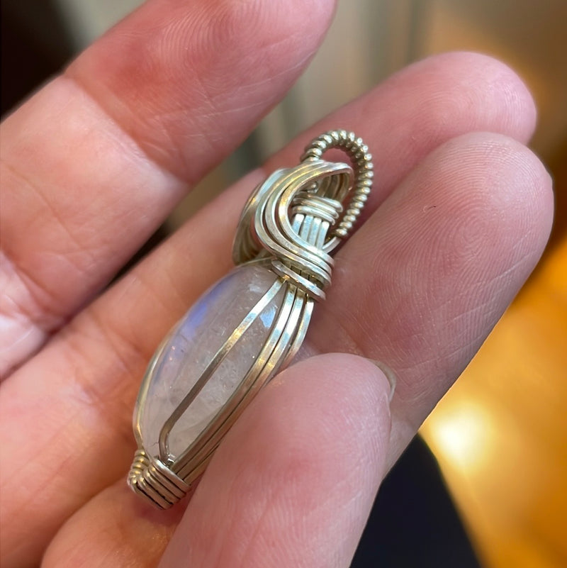 Moonstone Pendant - Wire Wrapped - Sterling Silver
