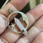 Moon Star Rose Quartz Point Pendant - Sterling Silver - Vintage