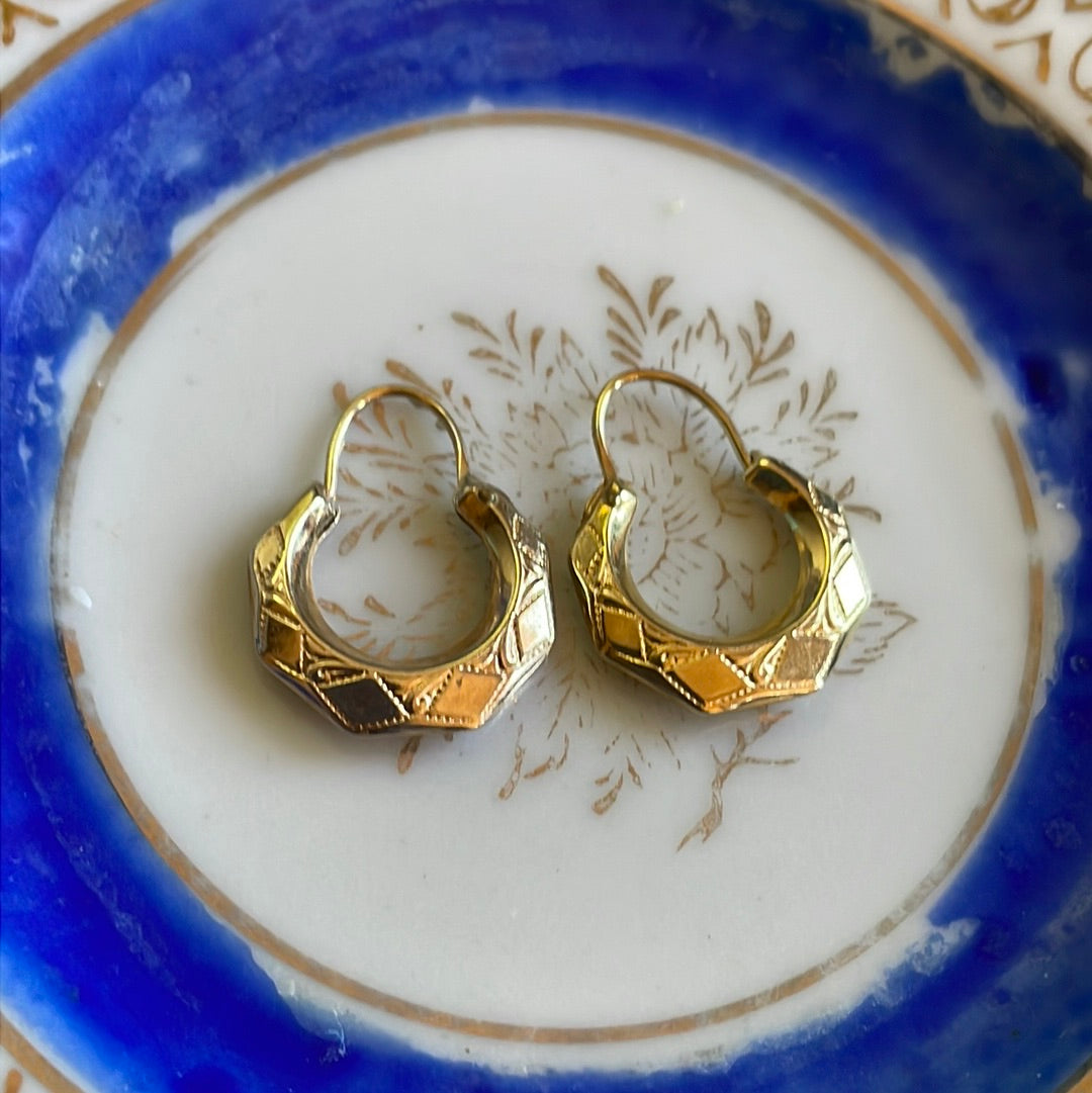 Antique 18K Gold Victorian Creole Hoop Earrings