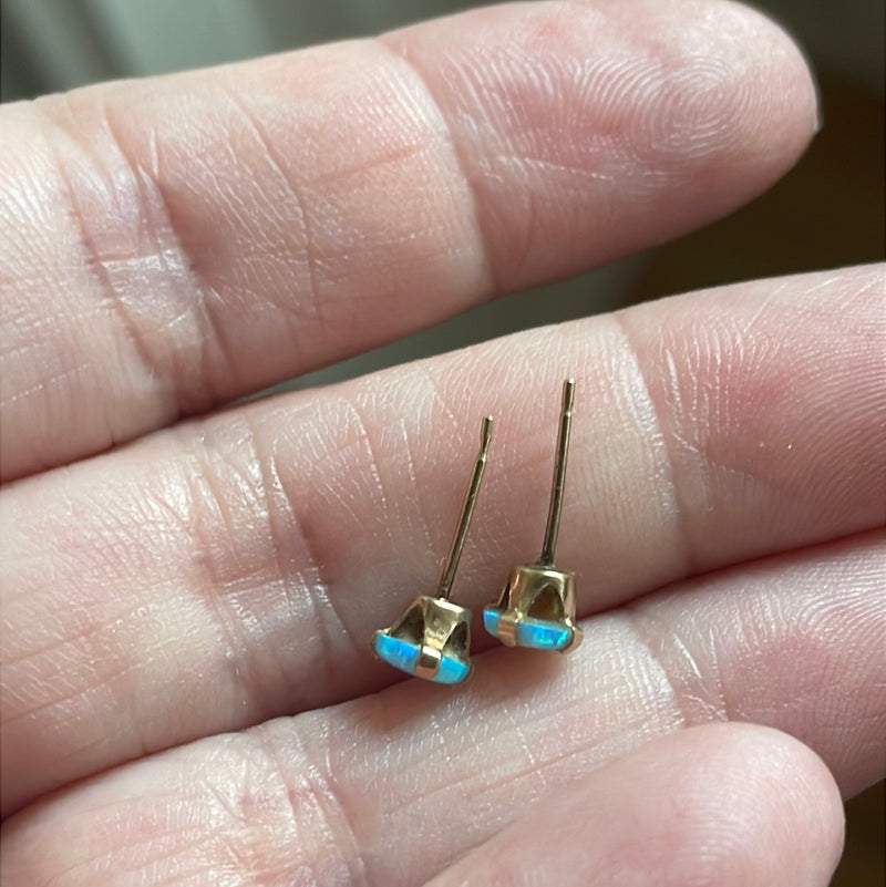 Opal Stud Earrings - Manmade - 10k Gold - Vintage