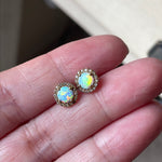 Opal Earrings - White Sapphire - 10k Gold - Vintage