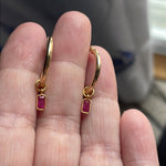 Ruby Hoop Earrings - 14k Gold Hoops - 18k Gold Drops - As Is