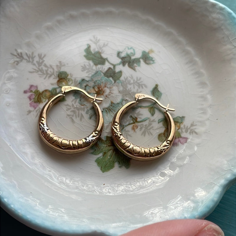 Mum Hoop Earrings - 9k Gold - Vintage