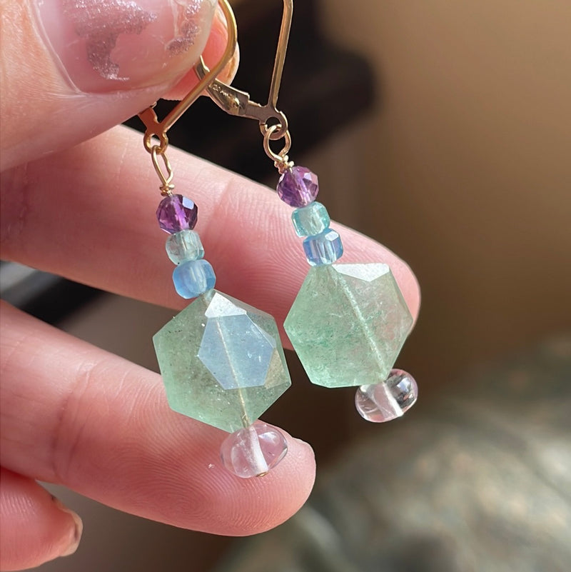 Ocean Drop Earrings - Chalcedony, Fluorite and Apatite - Gold Filled - Handmade