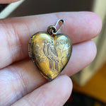 Bird Heart Locket - Love Birds - Gold over Sterling - Vintage