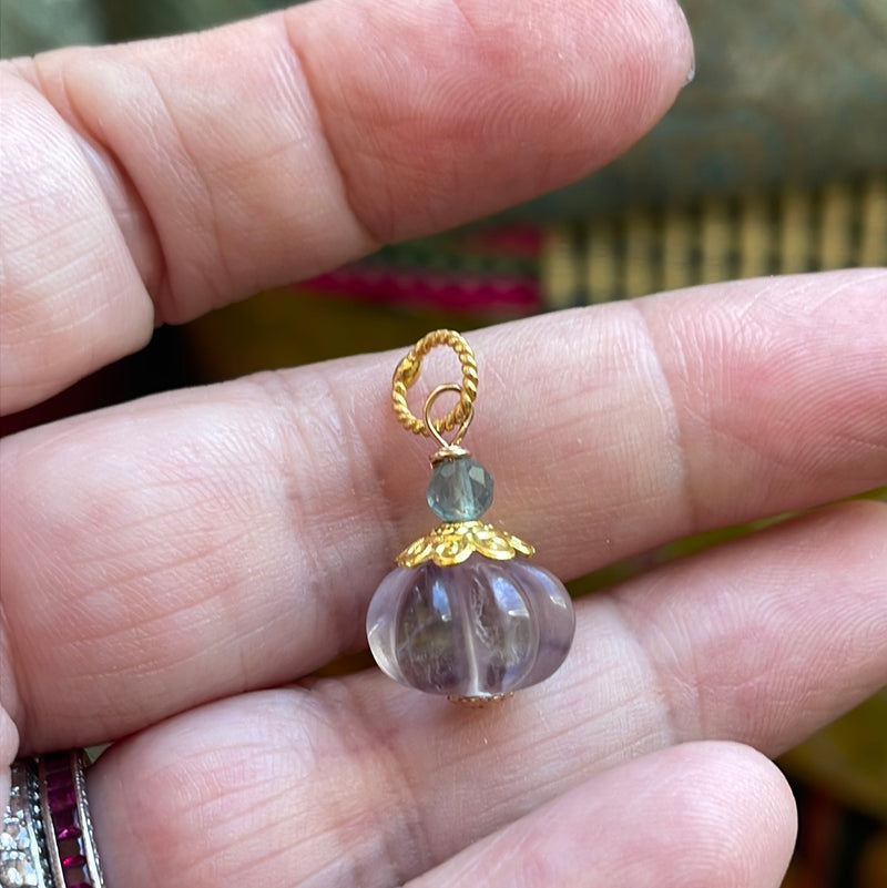 Carved Fluorite Pumpkin Pendant - Gold Filled - Handmade