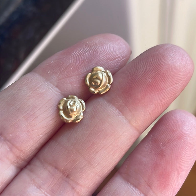 Rose Stud Earrings - 14k Gold - Vintage