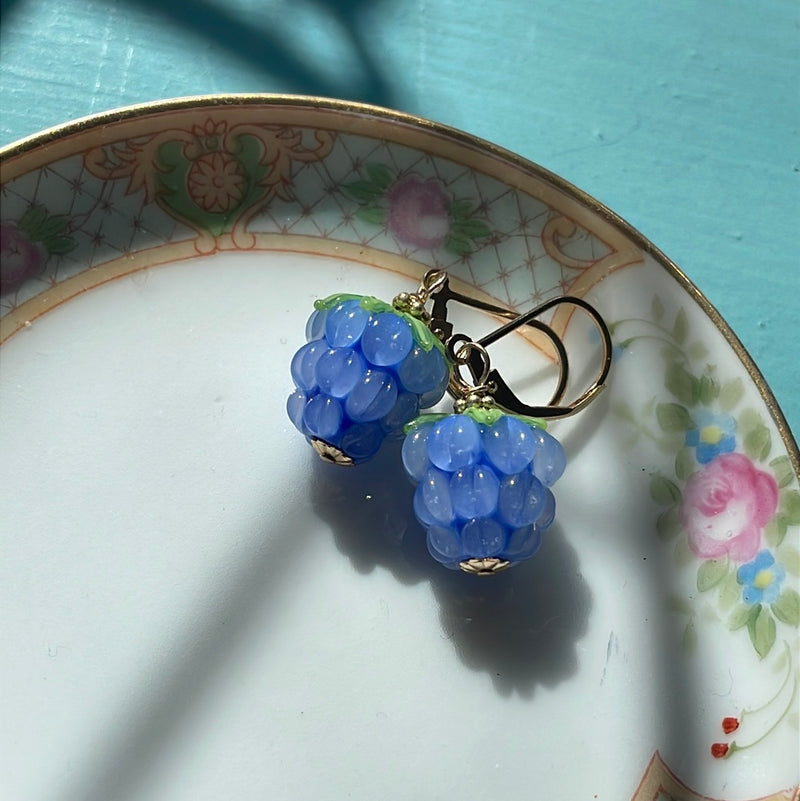 Periwinkle Glass Berry Earrings - Gold Filled - Handmade