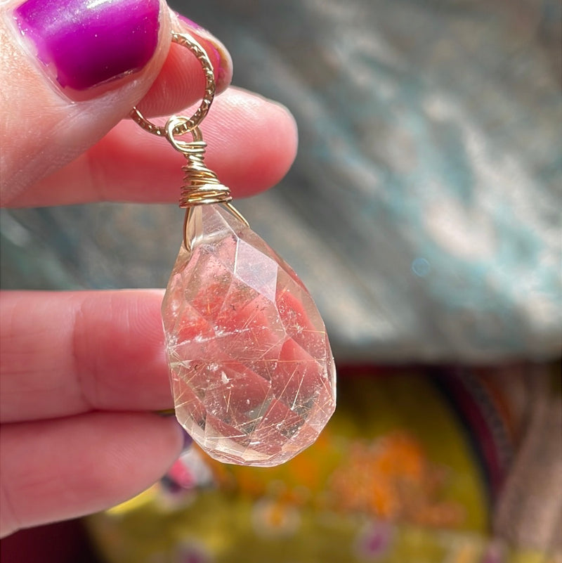 Faceted Quartz Large Pendant - Gold Filled - Handmade