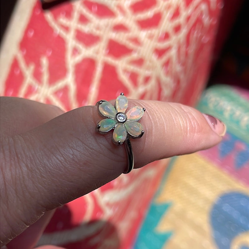 Opal Flower Ring - Sterling Silver - Modern