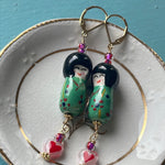 Kokeshi Sister Earrings - Gold Filled - Handmade