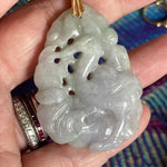 Carved Jade Crane Pendant - 14k Gold - Vintage