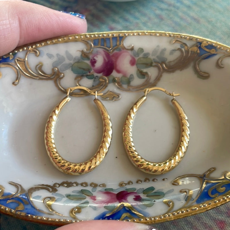 Large Swirling Hoop Earrings - 14k Gold - Vintage