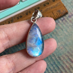 Moonstone Teardrop Pendant - Closed Back - Sterling Silver - Modern