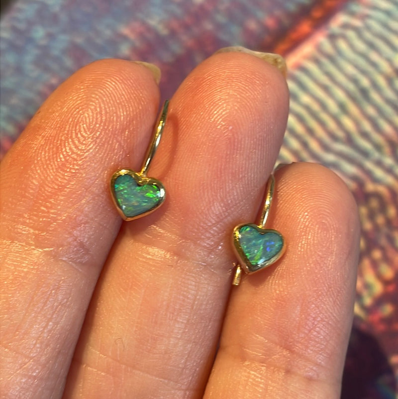 Opal Heart Earrings - 14k Gold - Vintage