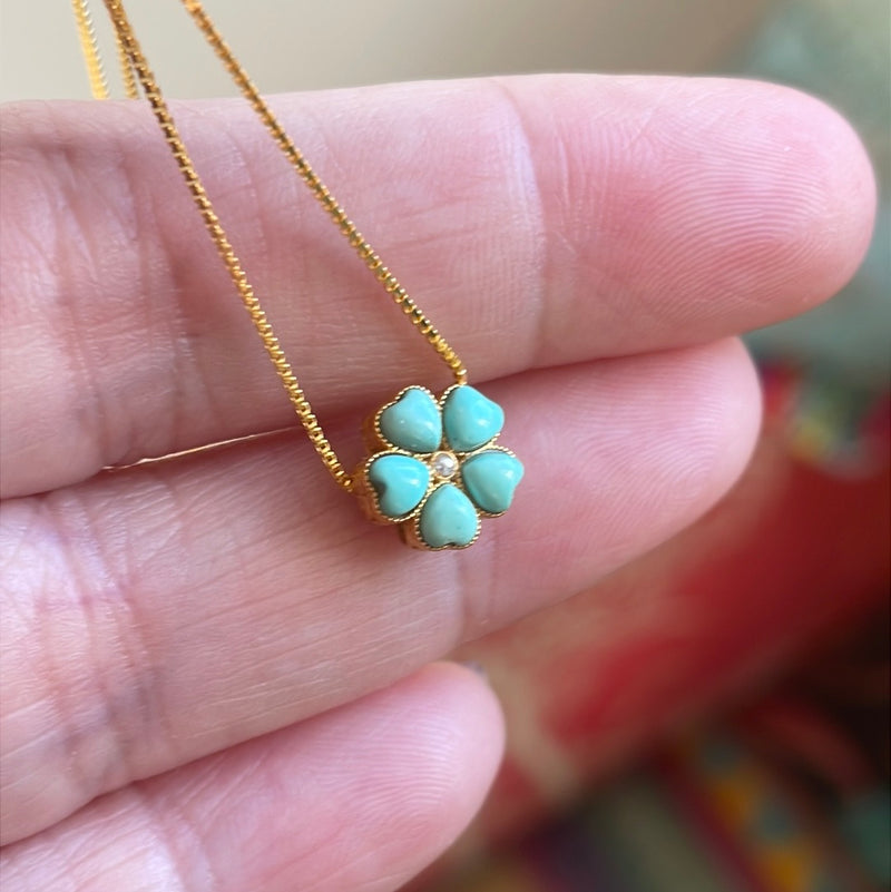 Turquoise Flower Necklace - Gold over Sterling - Modern