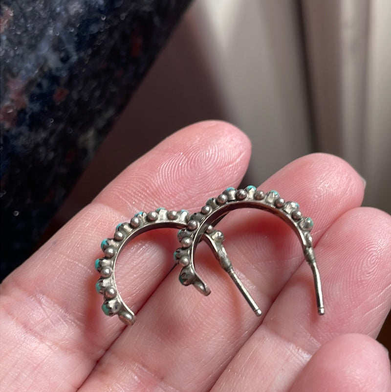 Turquoise Hoop Earrings - Sterling Silver - Vintage