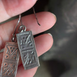 Rectangular Engraved Earrings - Sterling Silver - Vintage