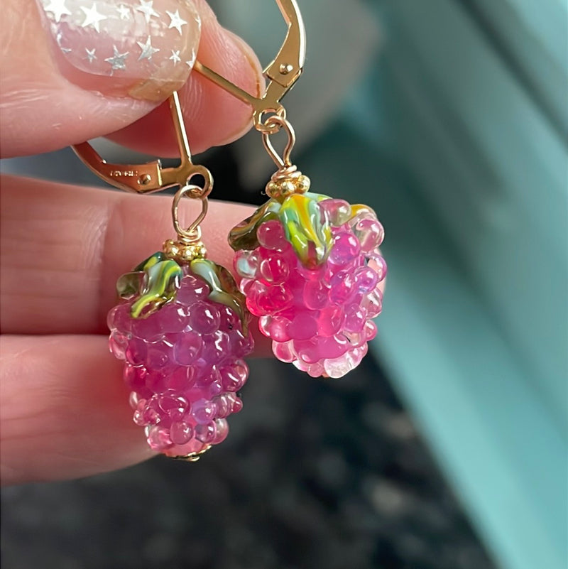 French Pink Berry Earrings - Gold Filled - Handmade