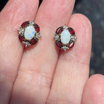 Garnet Opal Diamond Stud Earrings - 10k Gold - Vintage