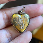 Bird Heart Locket - Love Birds - Gold over Sterling - Vintage