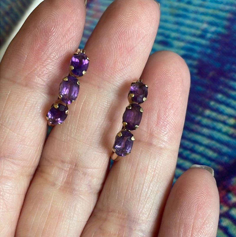 Amethyst Hoop Earrings - 10k Gold - Vintage