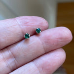 Emerald Stud Earrings - Sterling Silver - Vintage