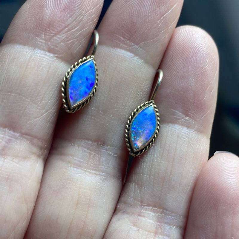 Opal Earrings - Sterling Silver - Vermeil - Vintage