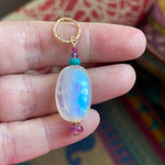 Moonstone Pendant - Turquoise, Amethyst, Ruby and Pink Sapphire - Handmade