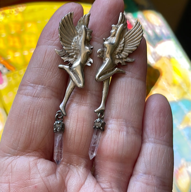 Fairy Point Crystal Earrings - Sterling Silver - Vintage
