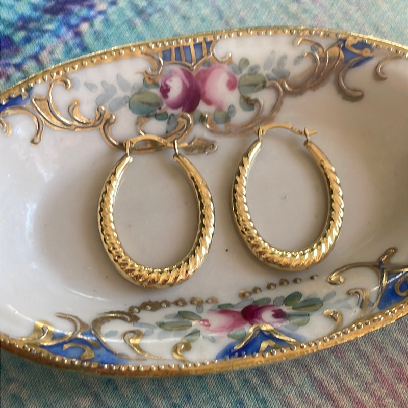 Large Swirling Hoop Earrings - 14k Gold - Vintage