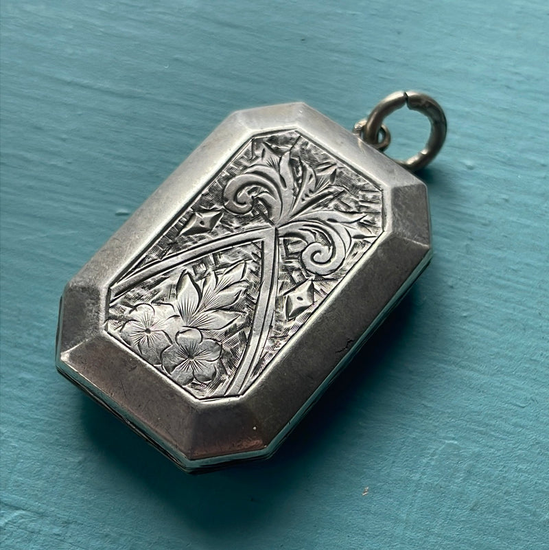 Hand Engraved Locket - Sterling Silver - Antique