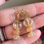 Citrine, Peach Moonstone and Rutilated Quartz Earrings - Gold Filled - Handmade