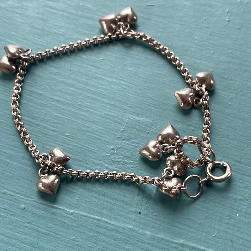 Double Heart Drop Bracelet - Sterling Silver - Vintage