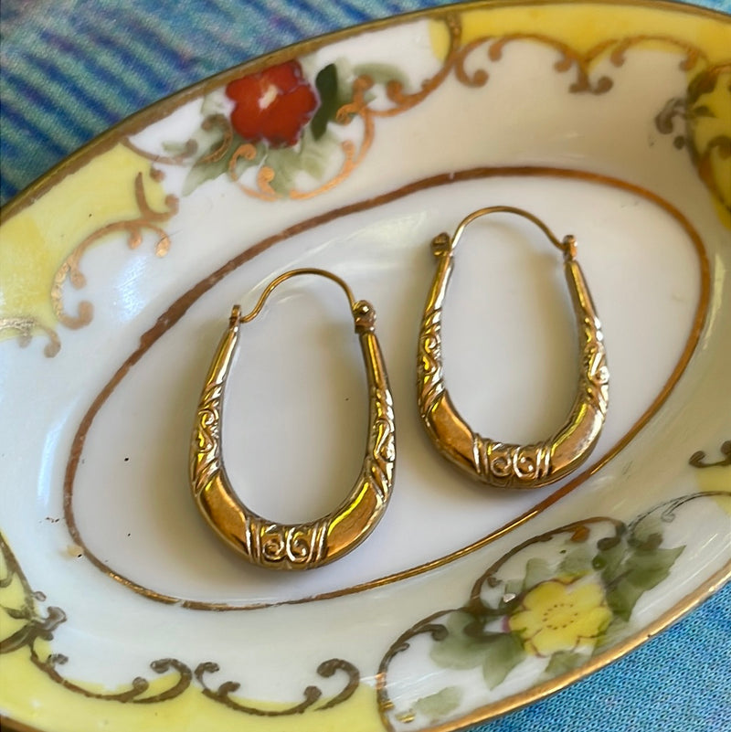 Scrolling Hoop Earrings - 9k Gold - Vintage