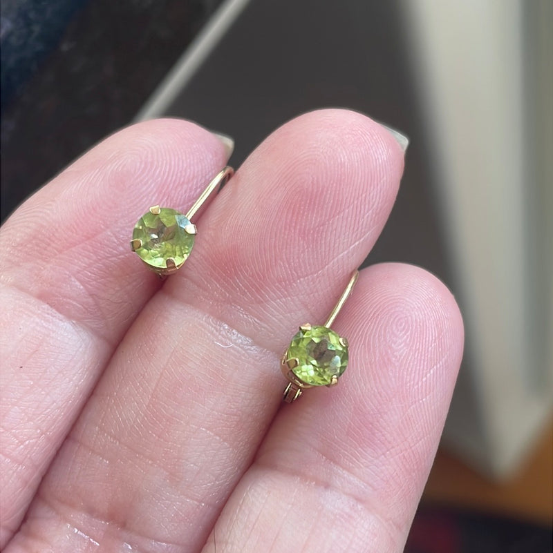 Peridot Leverback Earrings - 10k Gold - Vintage