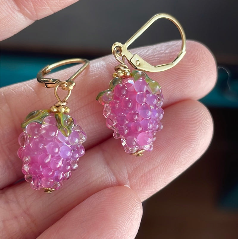 French Pink Berry Earrings - Gold Filled - Handmade