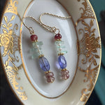 Emerald, Tanzanite, Andesine Labradorite and Seed Pearl Earrings - Gold Filled - Handmade